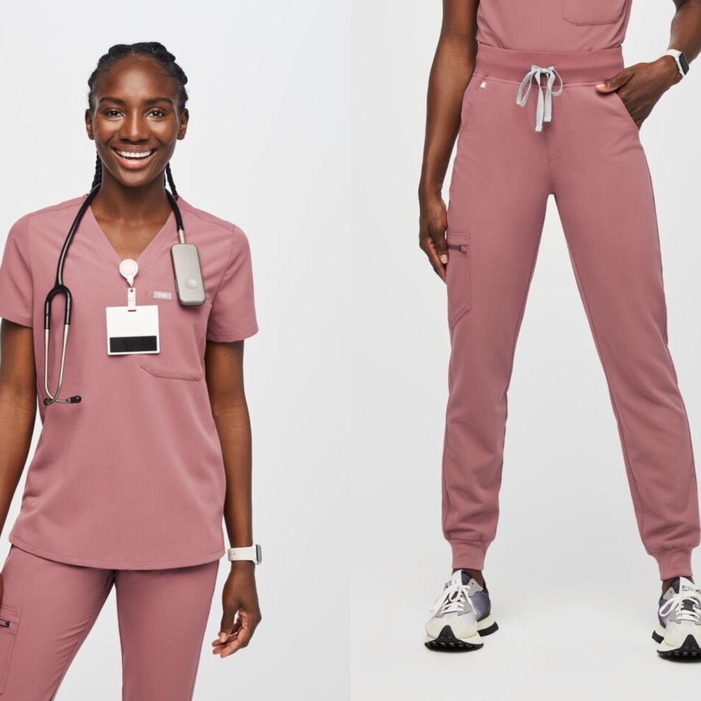 Figs Scrub Catarina One Pocket Top & Zamora High Waisted Jogger Mauve NWT